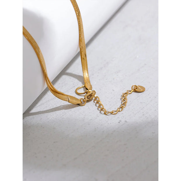 Snake Chain Double Layer Water Drop Pendant Necklace