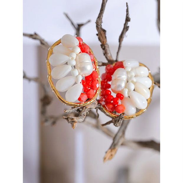 Red Shell Pearl Geometric Stud Earrings