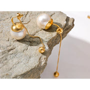 Korean Imitation Pearls Long Drop Earrings