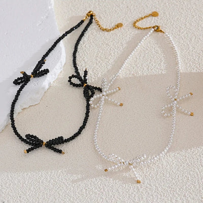 Black Crystal Bow Knot Necklace