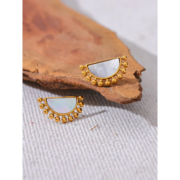 Gold Shell Fan Stud Earrings