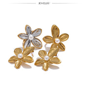 Flower Pearl Stud Earrings & Ring Set