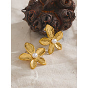 Flower Pearl Stud Earrings & Ring Set