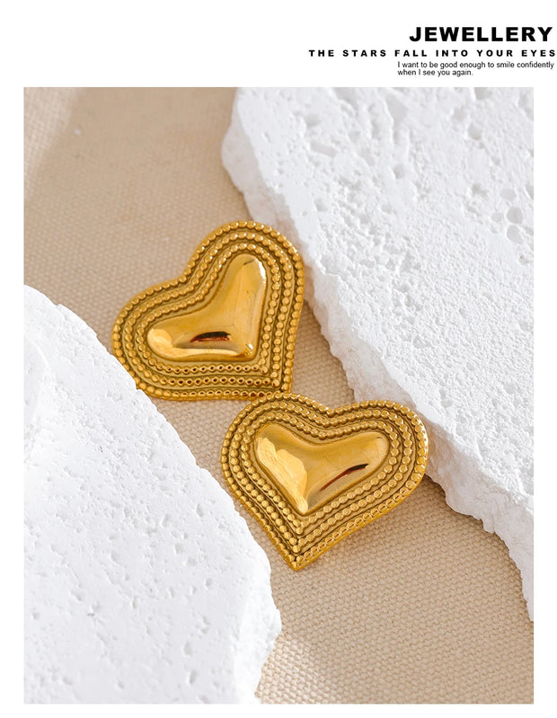 Stainless Steel Heart Love Stud Earrings