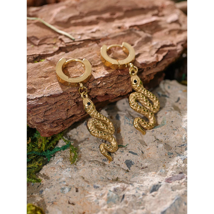 Golden Snake Pendant Drop Earrings