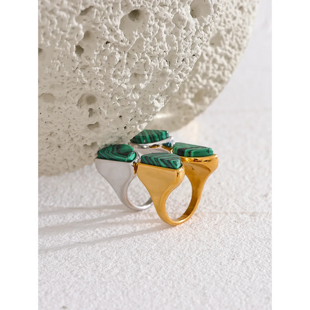 Green Natural Malachite Stone Wide Ring