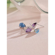 Sterling Silver Exquisite Natural Stone Aquamarine Amethyst Chic Stud Earrings  Fine Luxury Jewelry for Women Gift