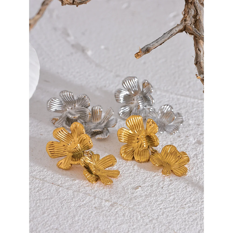 Gold Flower Drop Earrings