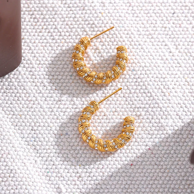 Twisted Croissant C Shape Hoop Earrings