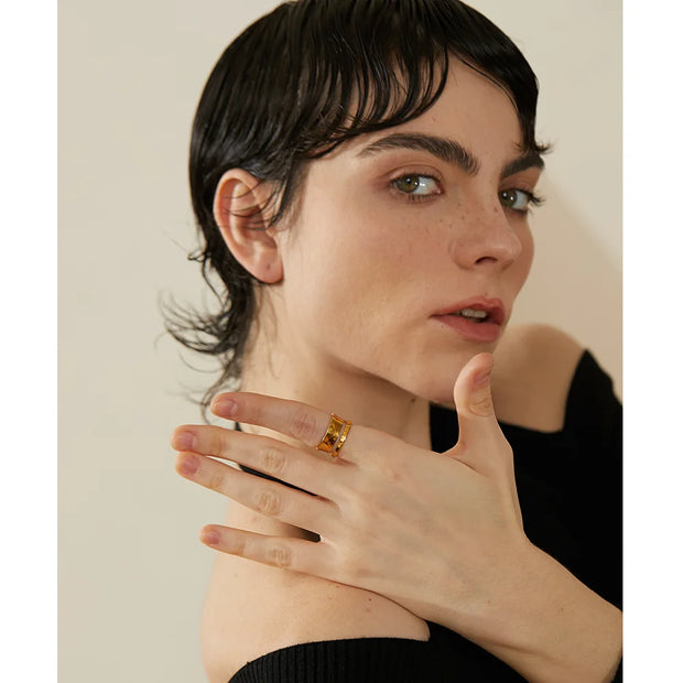 Two Wearing Way Geometric Hollow Ring