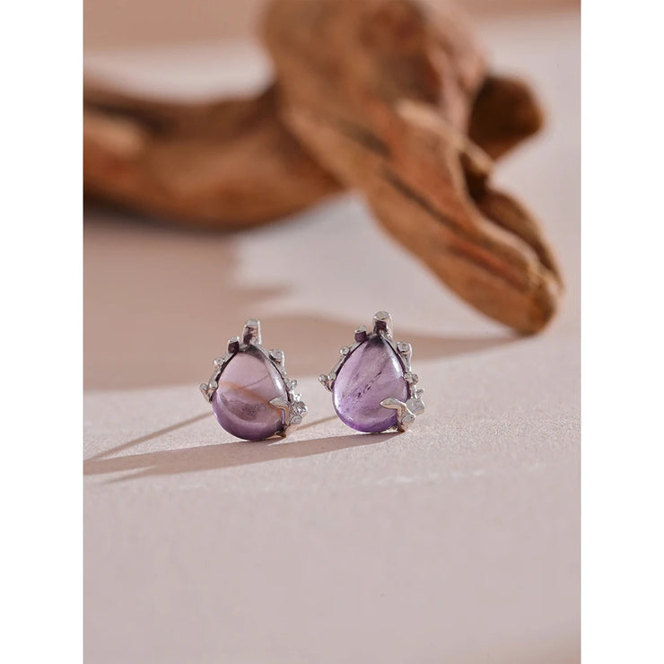 Sterling Silver Exquisite Natural Stone Aquamarine Amethyst Chic Stud Earrings  Fine Luxury Jewelry for Women Gift