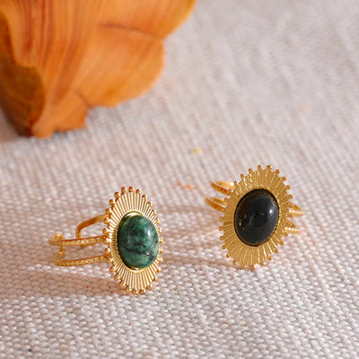 Green Black Natural Stone Opening Ring