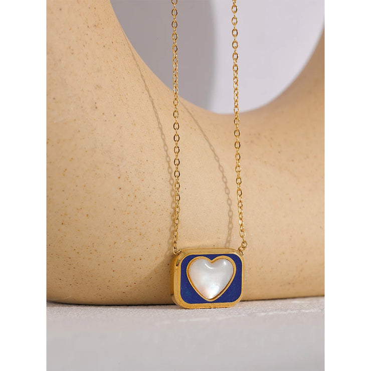 Geometric Shell Heart Pendant Necklace