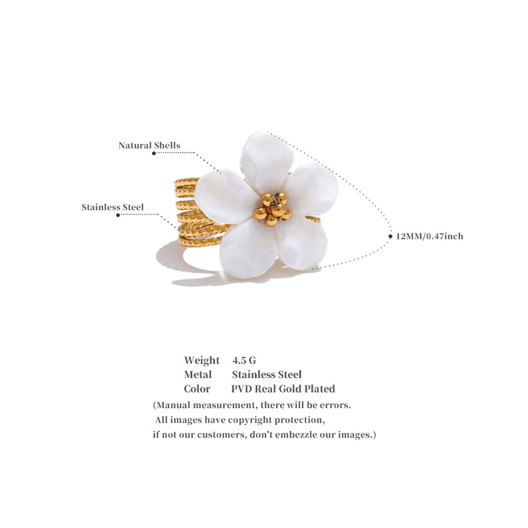 Natural Shell Flower Open Gold Color Ring