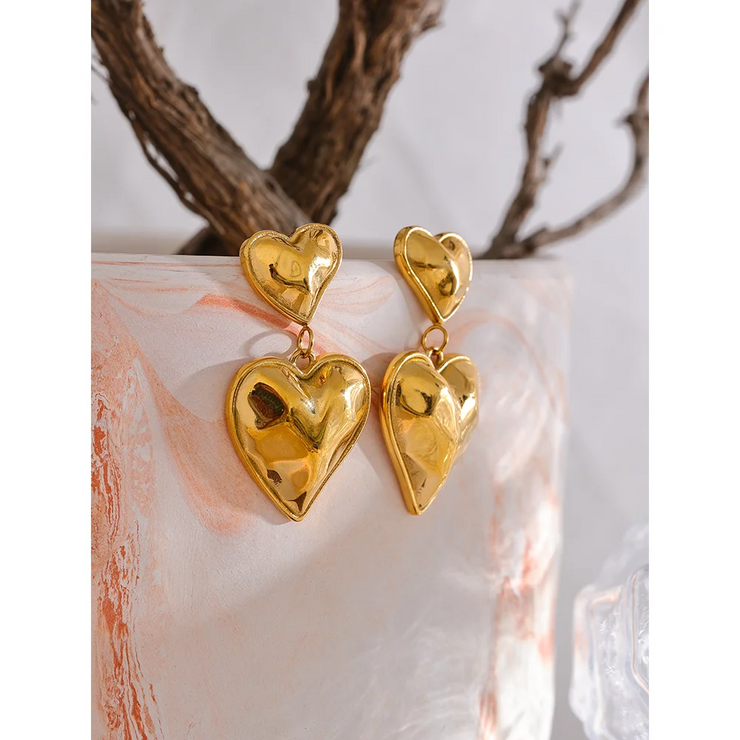 316L Gold Heart Drop Earrings