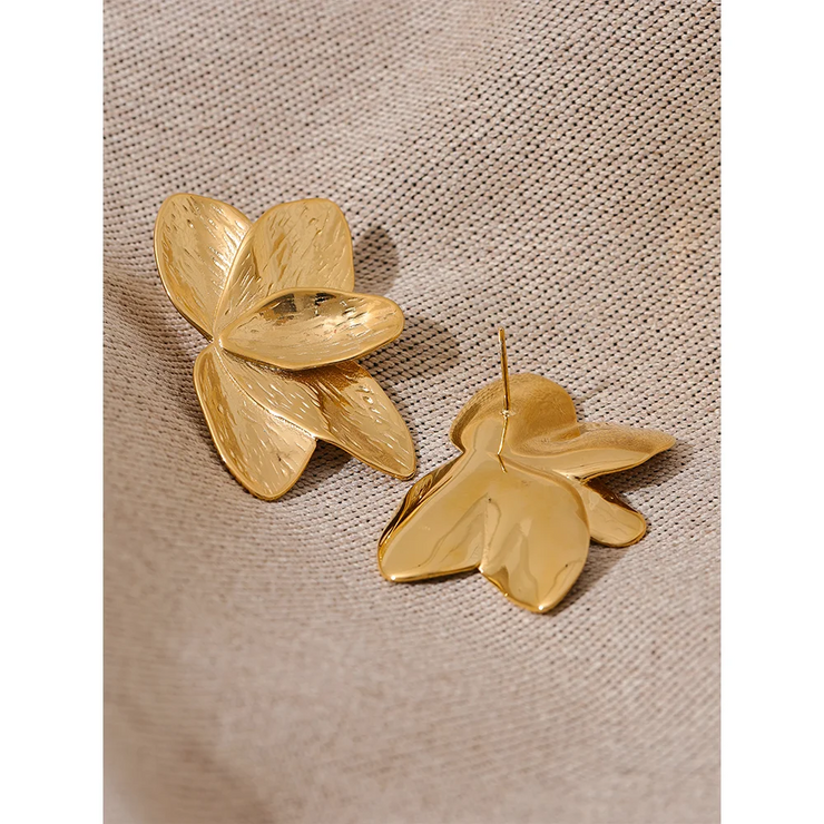 Waterproof 316l Stainless Steel Flower Gold Color Big Stud Earrings Metal High Quality Fashion Statement Jewelry Women Evry Jewelry