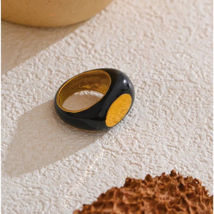 Black Enamel Geometric Ring