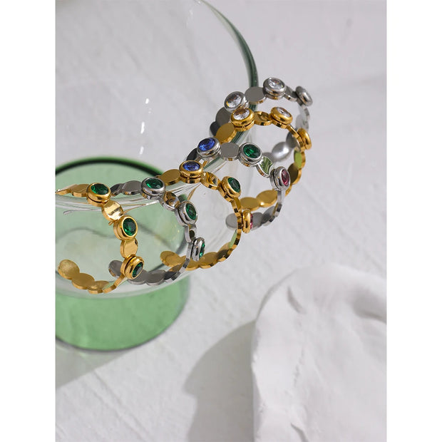 Colorful Zircon Round Hoop Earrings