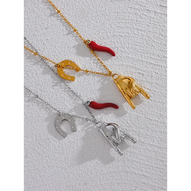 Palm & Chili Charm Pendant Necklace