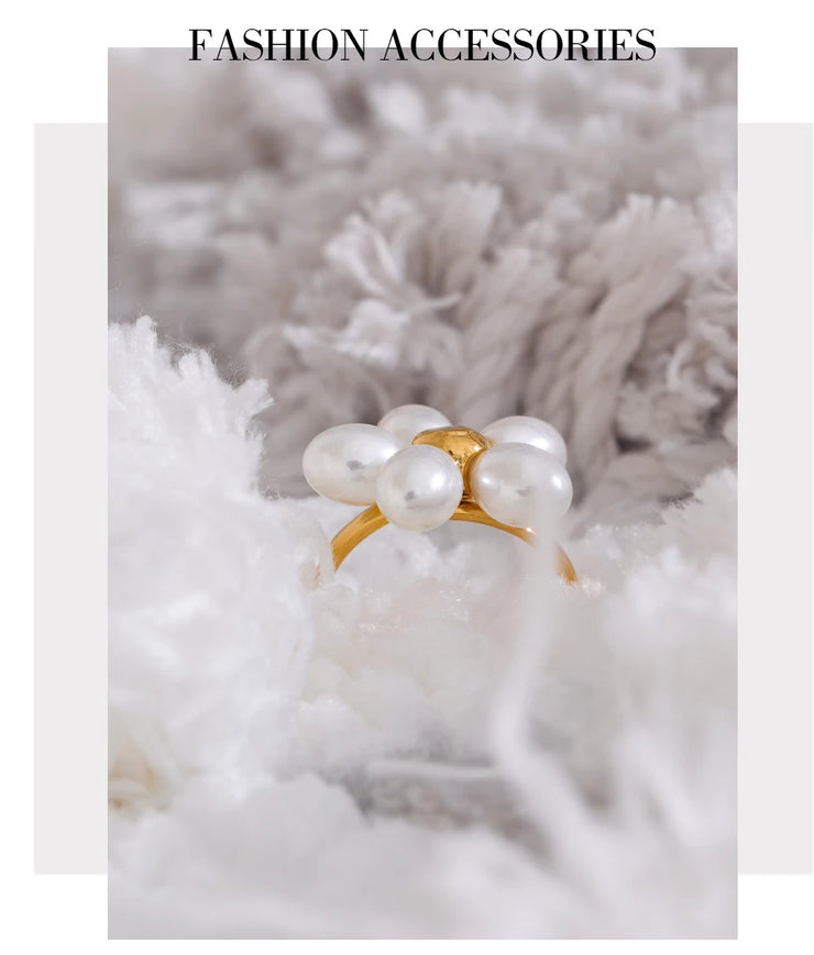 Pearl Flower Adjustable Ring