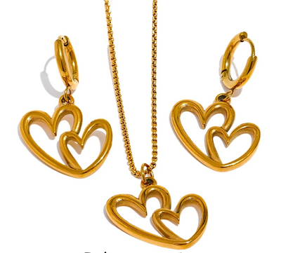 Heart Hollow Drop Hoop Earring Necklace Set