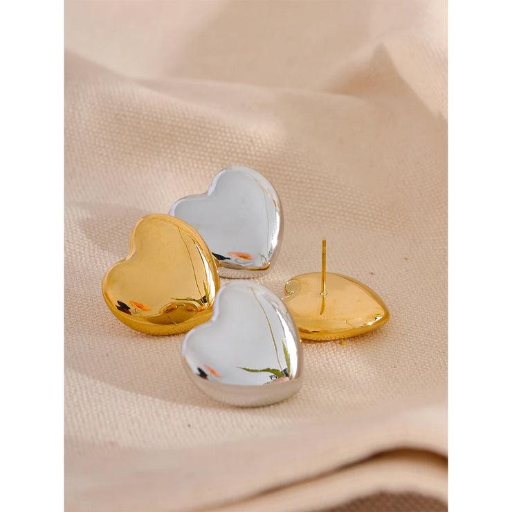 25mm Big Heart Stud Earrings Stainless Steel Bright Smooth Metal Waterproof Fashion Gold Color Charm Lovely Jewelry Gift Evry Jewelry