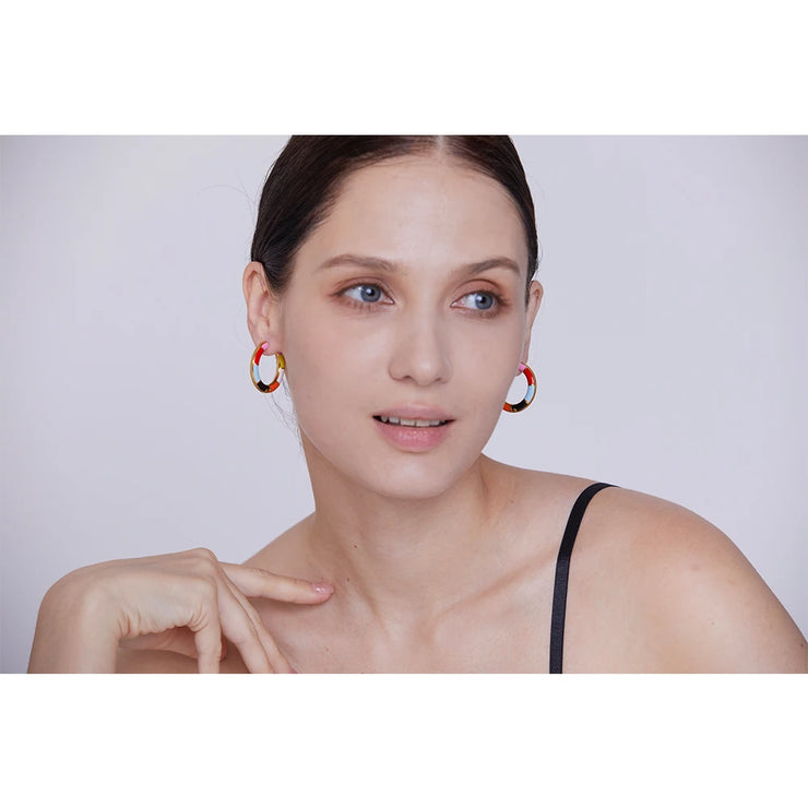 30mm Colorful Enamel Hoop Earrings