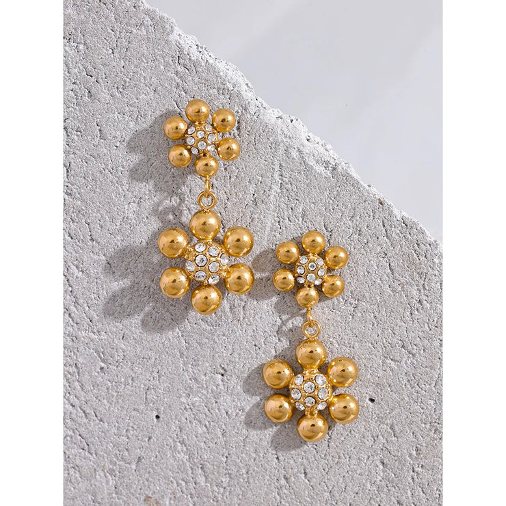 Delicate Zirconia Flower Dangle Earrings