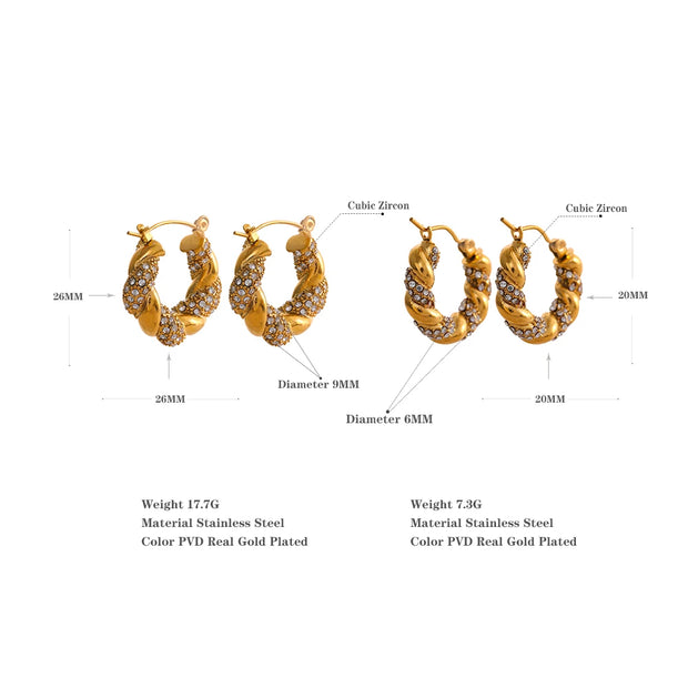 Twisted Gold Zirconia Hoop Earrings