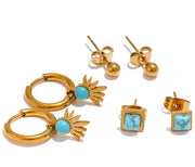 Geometric Square Stud Hoop Earrings Set