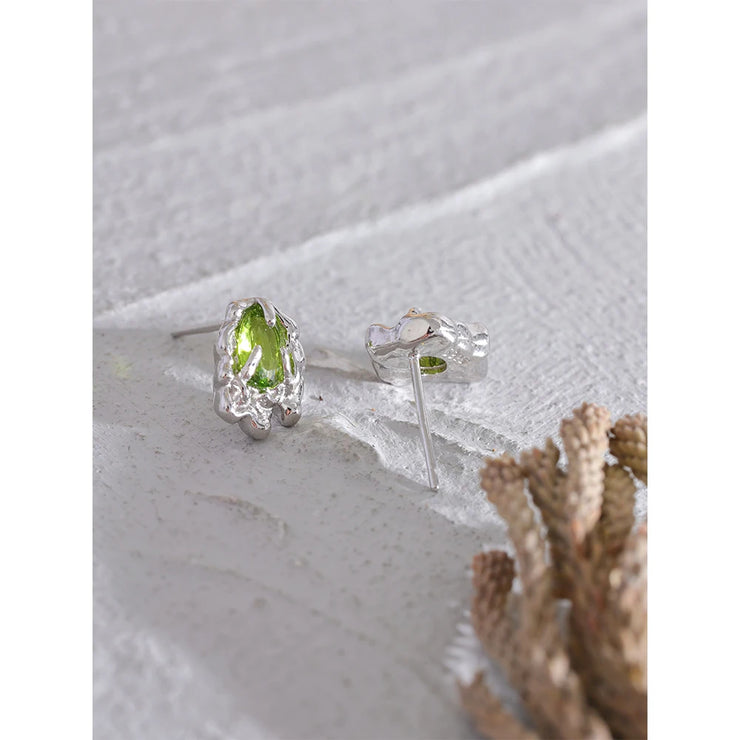 New Green Cubic Zirconia Sterling Silver Geometric Stud Earrings for Women Delicate Luxury Trendy Jewelry Party Gift