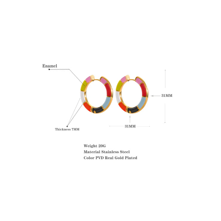 30mm Colorful Enamel Hoop Earrings