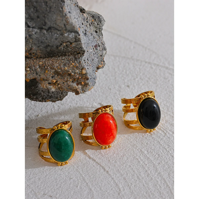 Red Black Green Stone Ring