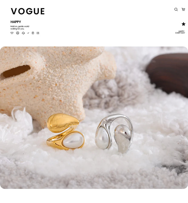 Imitation Pearl Water Drop Adjustable Ring