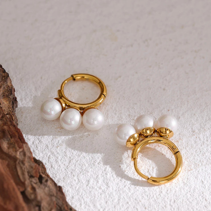 Gold Shell Pearl Hoops