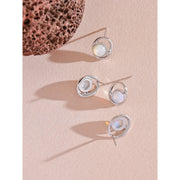 Fashion Natural Stone OPal Shell CZ Round Hollow Stud Earrings for Women S925 Sterling Silver Exquisite Chic Jewelry