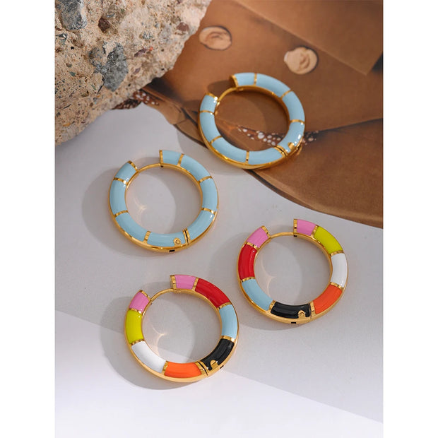 30mm Colorful Enamel Hoop Earrings