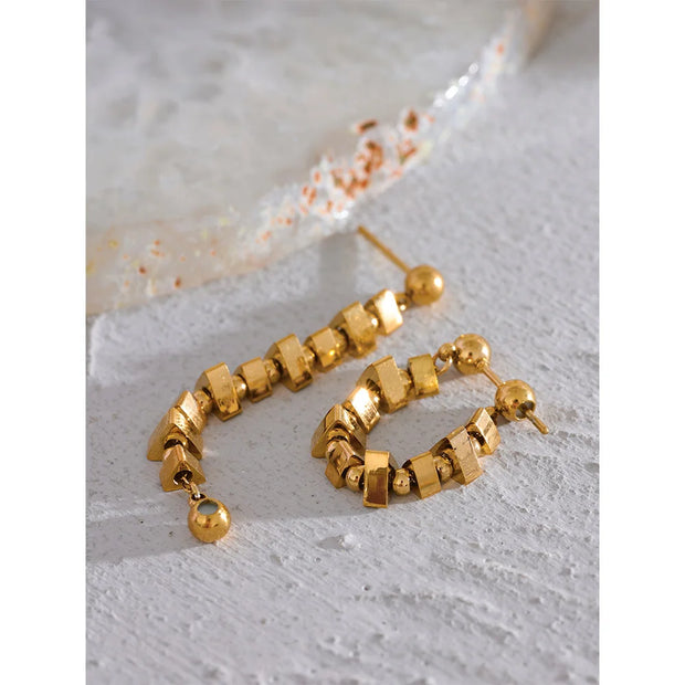 Gold Square Beads Hoop Earrings