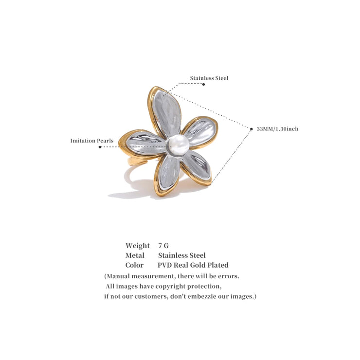 Flower Pearl Stud Earrings & Ring Set