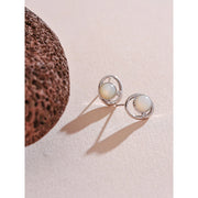 Fashion Natural Stone OPal Shell CZ Round Hollow Stud Earrings for Women S925 Sterling Silver Exquisite Chic Jewelry