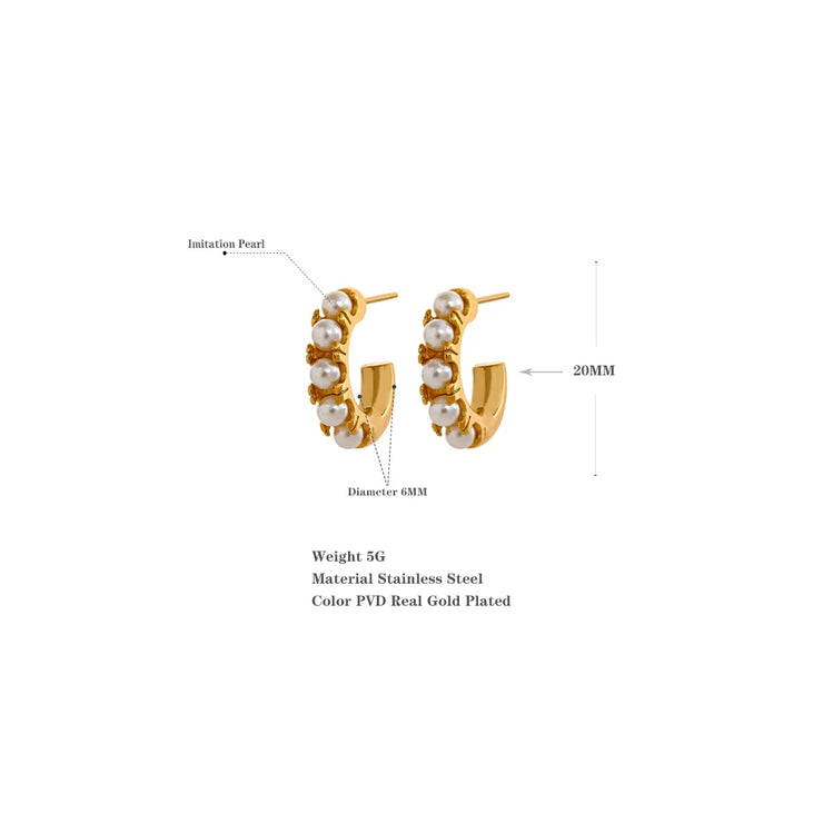 18K Gold Pearl Hoop Earrings