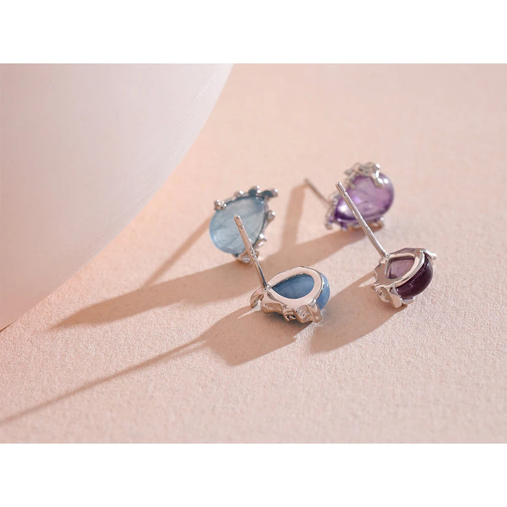 Sterling Silver Exquisite Natural Stone Aquamarine Amethyst Chic Stud Earrings  Fine Luxury Jewelry for Women Gift