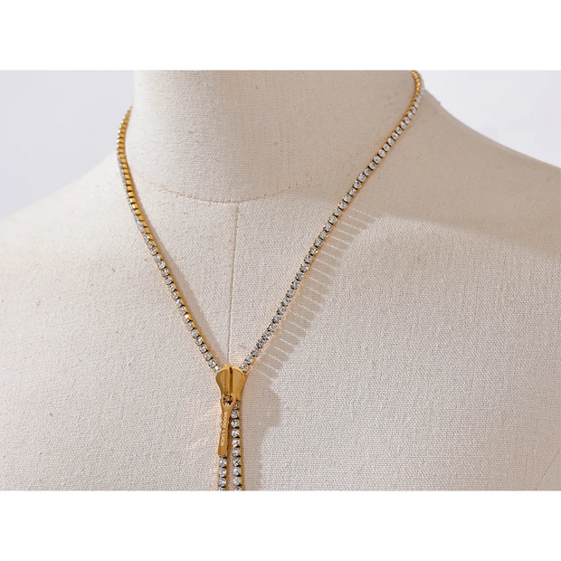 CZ Zip Sweater Chain Necklace