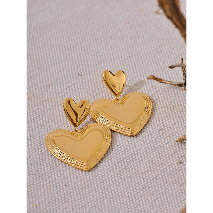 Gold & Silver Heart Dangle Earrings