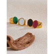 Stone Stainless Steel Gold Color Wide Ring Summer Trendy Fashion Jewelry Accessories Bijoux