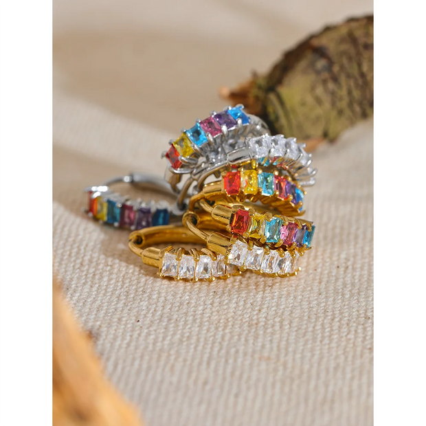 Rainbow Zirconia Hoop Earrings