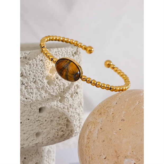 Open Tiger Stone Cuff Bracelet