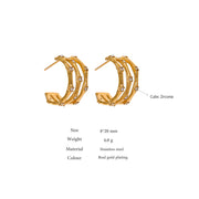 Bamboo CZ Stud Earrings