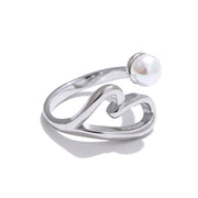 Heart Hollow Pearl Adjustable Ring