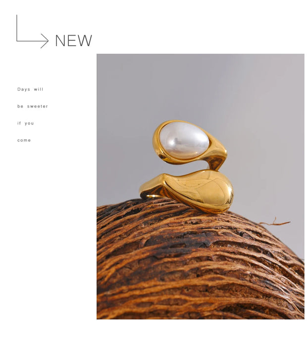 Imitation Pearl Water Drop Adjustable Ring